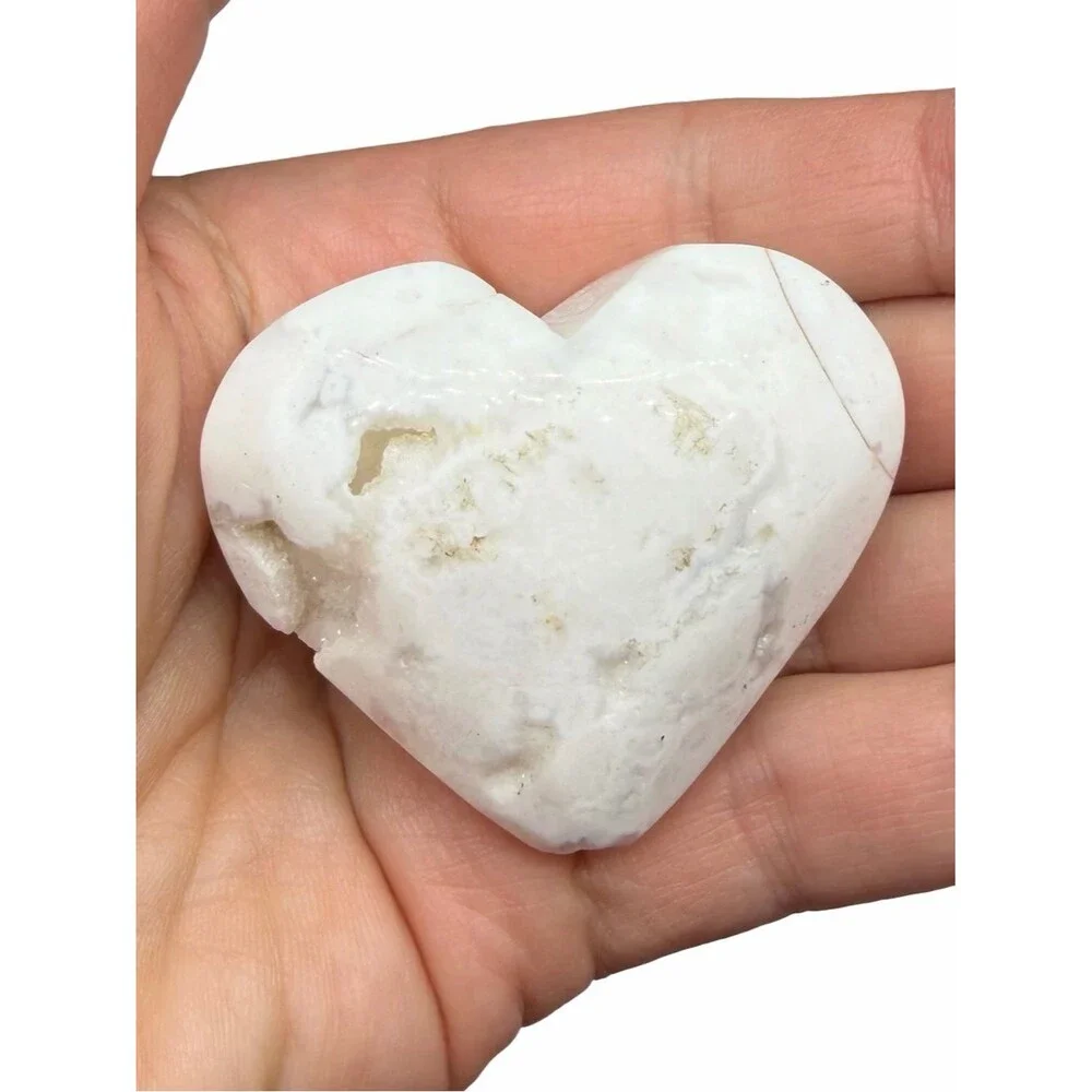 Snow Agate Druzy Heart Carving Stone Crystal Decor Gift Carved Puffy